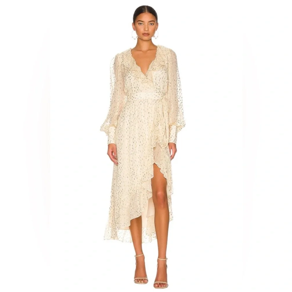 zimmermann champagne dress Zimmermann Pavilion Glitter Flutter Slip Dress